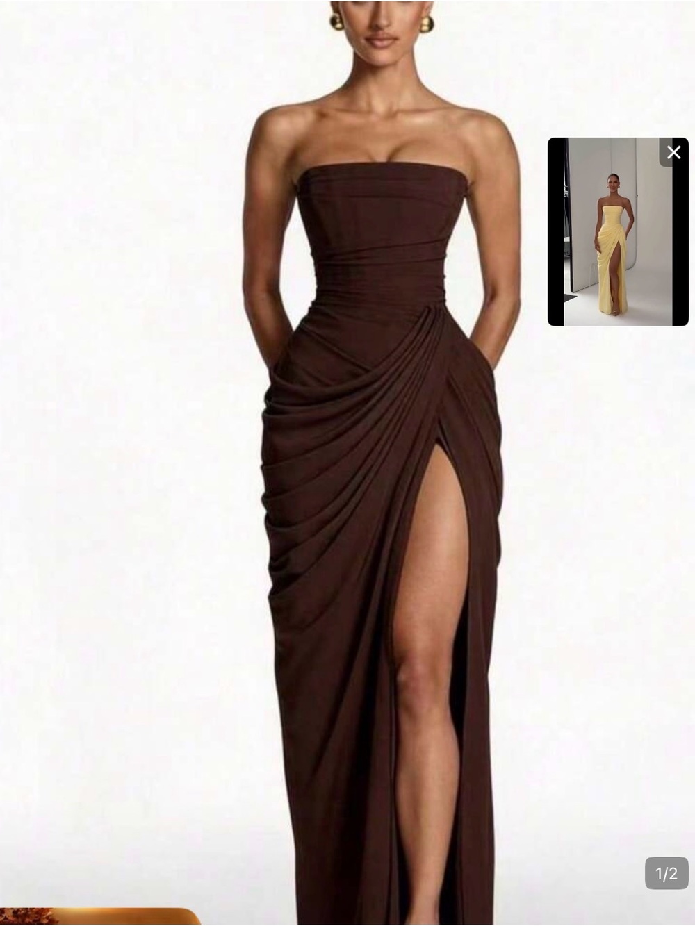 Strapless Chocolate Brown Draped Evening Gown